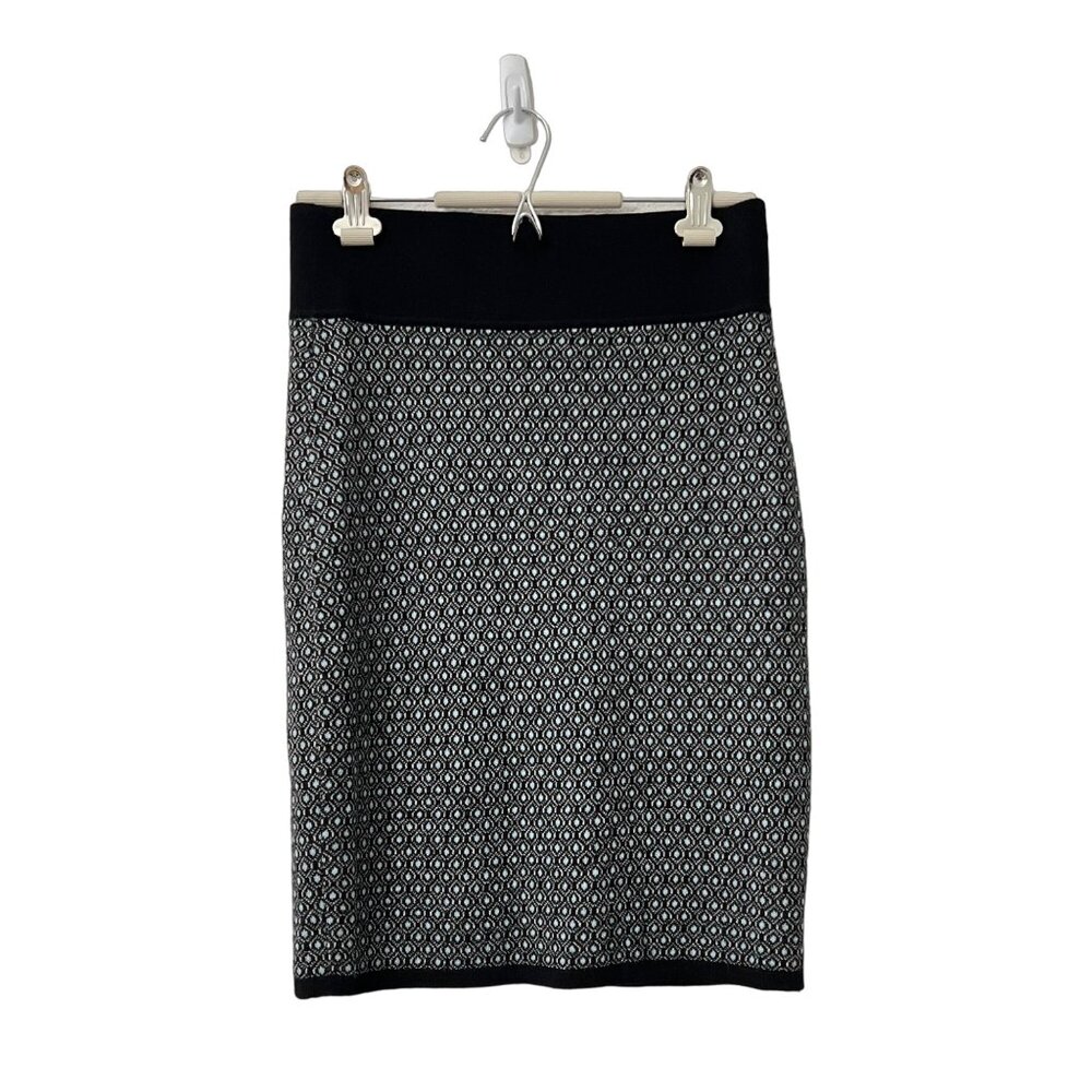 Todd & Duncan Black Blue Geometric Cashmere Bodycon Pencil Knit Skirt Size M